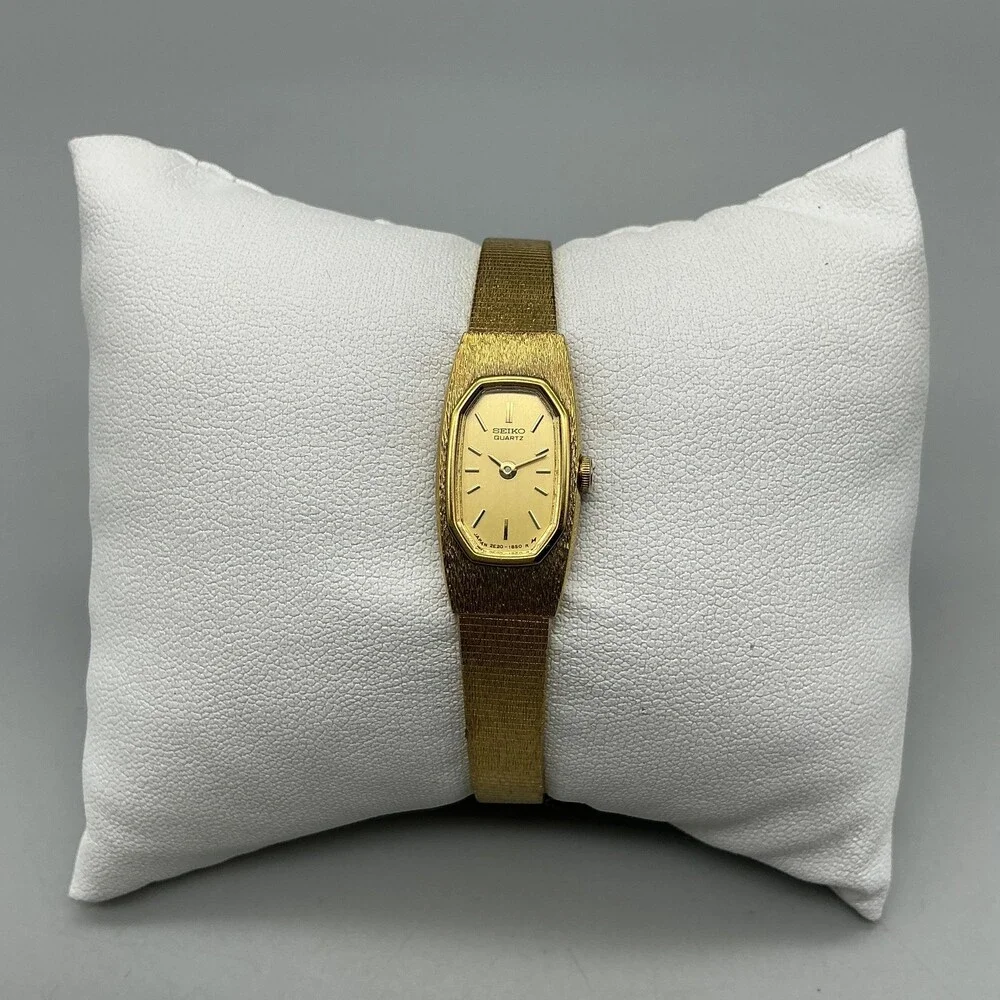 Vtg Seiko Womens Watch 11mm Champagne Dial Gold Tone 2E20-6469 New Battery 6